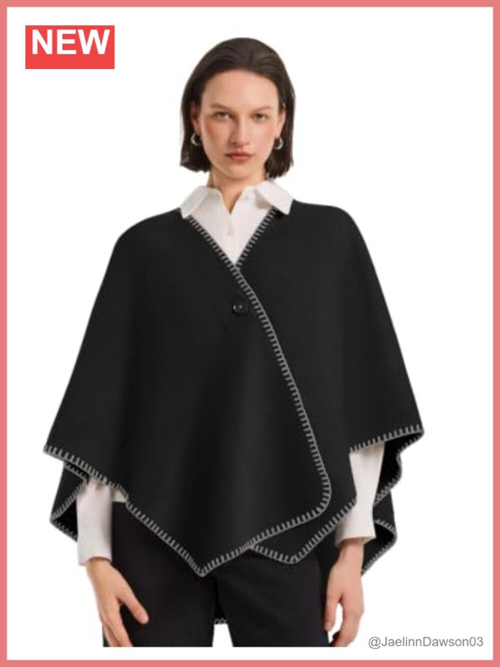 Wool Blend Shawl Wrap Poncho Cardigan Button One Size